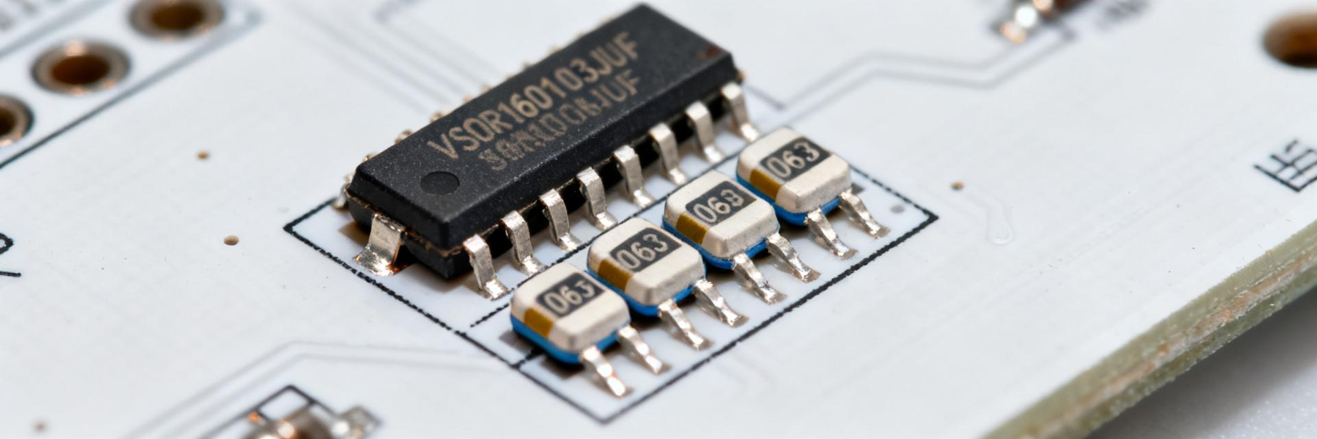 Practical Case: Replace the traditional 4×0603 scheme with VSOR1601103JUF 10kΩ resistor array, saving 50% PCB area